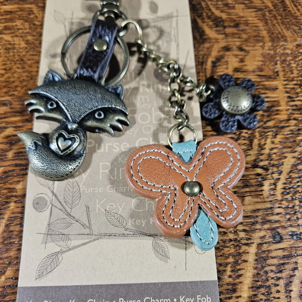 Chala Fox and Flower Keychain Metal Charming Keychain NWT